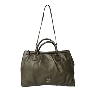 Authentic MCM Dark Olive Leather Shoulder Bag